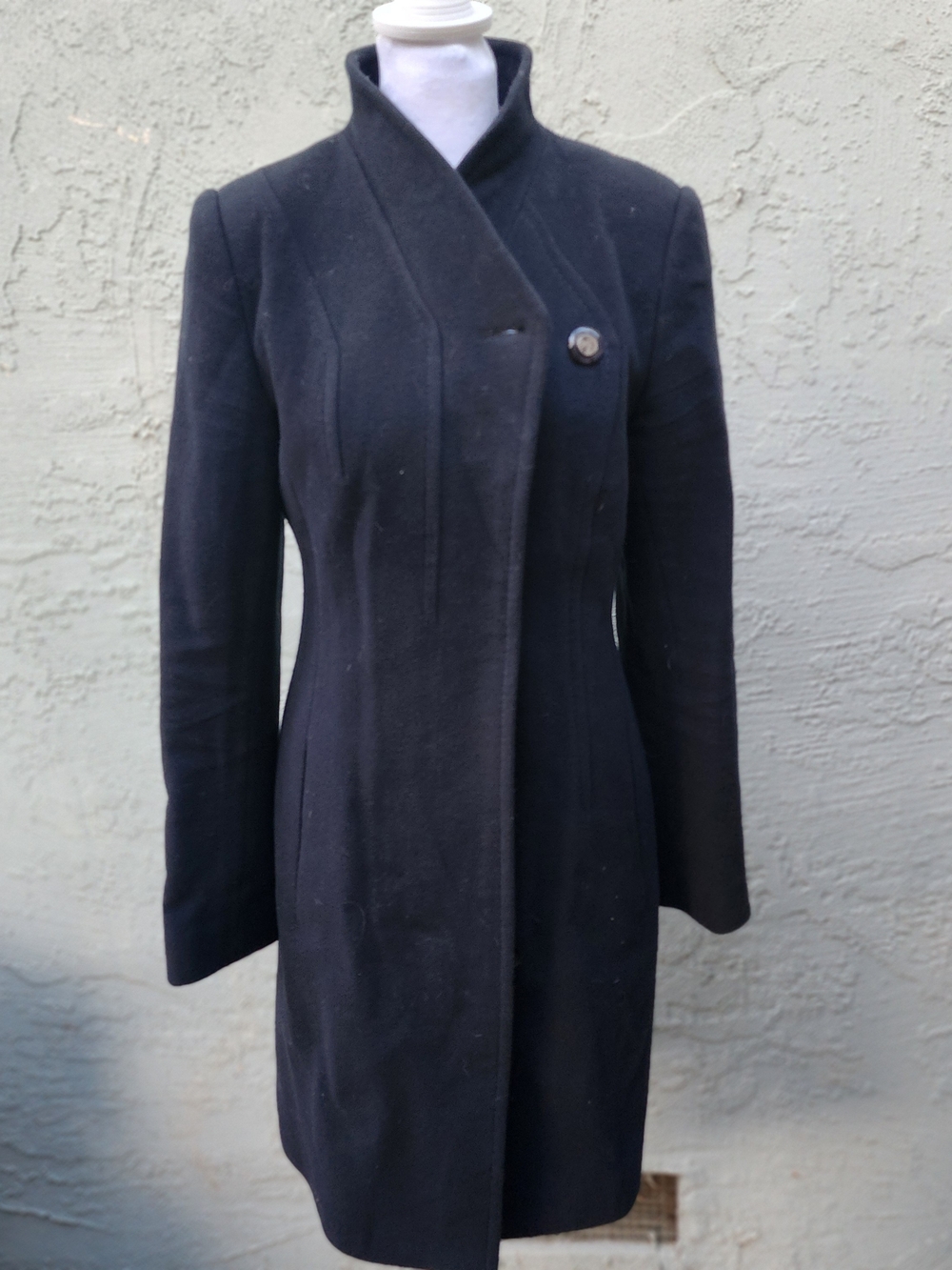 Millenium Made In Italy Wool Coat Black Asymmetric Stand Collar Blazer Jacket 44